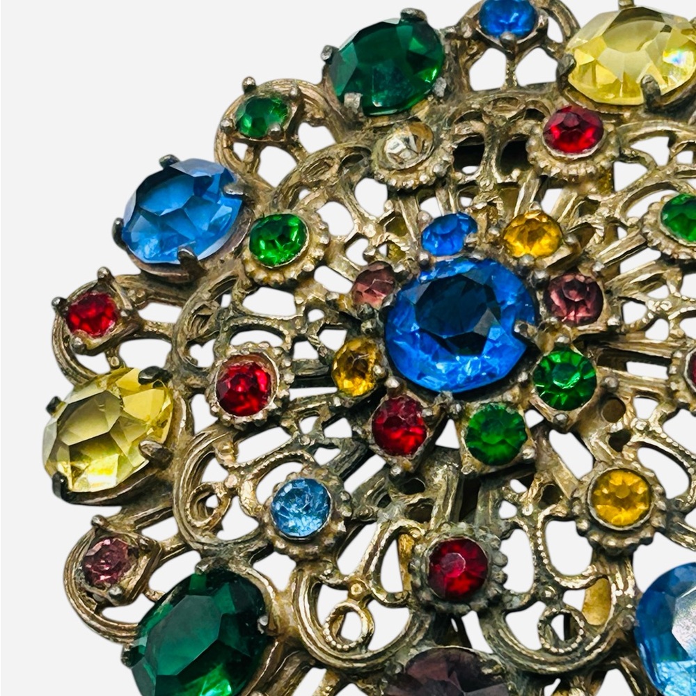 Huge Vintage 1930's Czech Multi Color Rhinestone Dress Clip - Picture 4 of 5